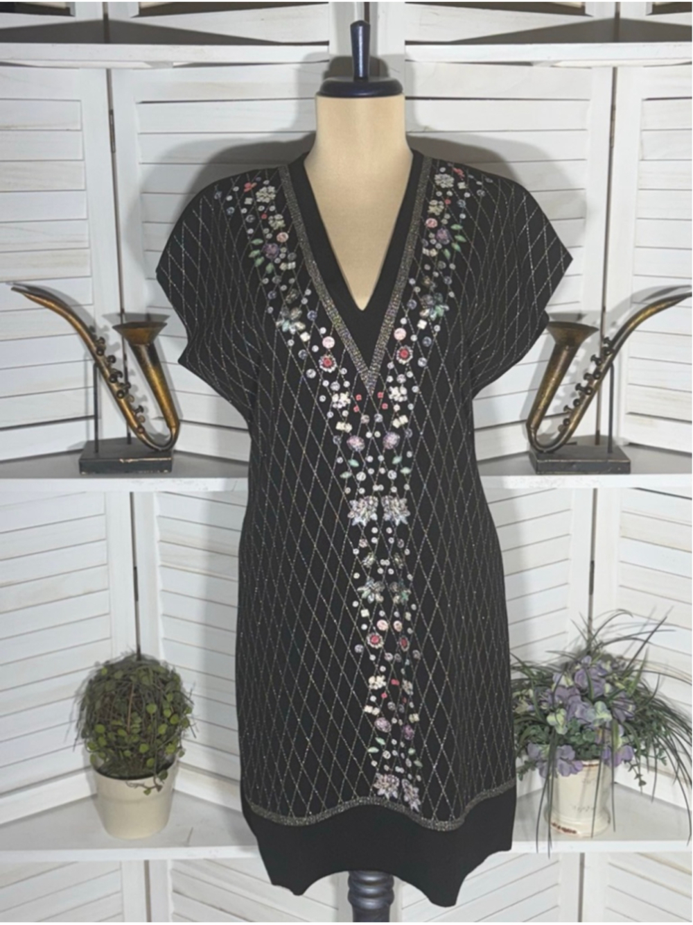 Vintage Zara dress boho floral diamond gold embroidered whimsigoth festival S